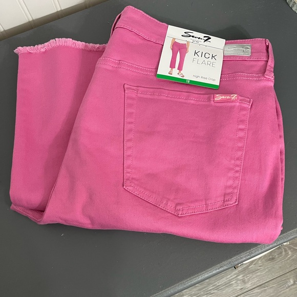 Seven7 Denim - Seven7 Women's High Rise Cropped Pink Kick Flare Jeans - Size 18 NWT